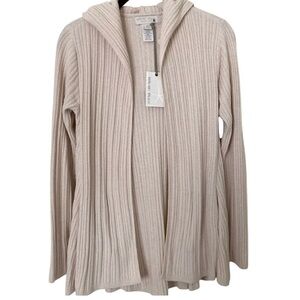 NWT Barefoot Dreams Namaste Rib Hooded Cardigan Open Front Sand Dune XS